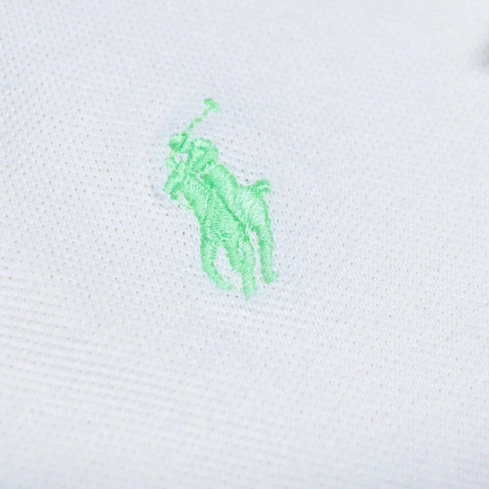 Polo Ralph Lauren Polo Shirt Mens M Cream Short Sleeve Green Pony Mesh Cotton